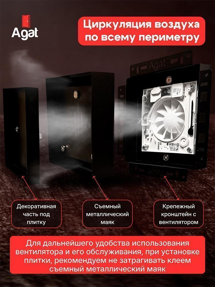 Решетка + вентилятор Euro Air-Vent Premium+ 210х210 D100 (черная) — фото, характеристики
