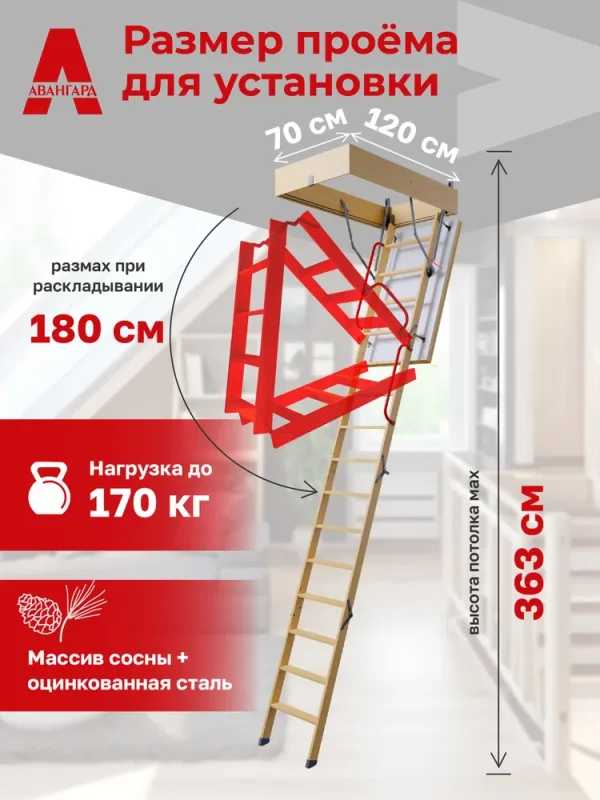 Чердачная лестница Premium Termo Long 70x120x363 — фото, характеристики