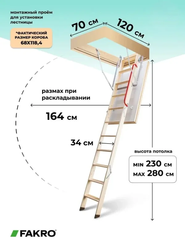 Чердачная лестница FAKRO LTK 70×120×280 см — фото, характеристики